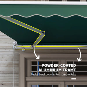 Outsunny 12' x 8' Retractable Awning Patio Awnings Sun Shade Shelter with Manual Crank Handle, 280g/m² UV & Water-Resistant Fabric and Aluminum Frame for Deck, Balcony, Yard, Green