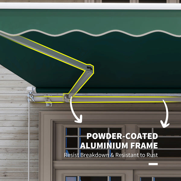 Outsunny 12' x 8' Retractable Awning Patio Awnings Sun Shade Shelter with Manual Crank Handle, 280g/m² UV & Water-Resistant Fabric and Aluminum Frame for Deck, Balcony, Yard, Green