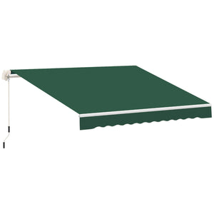 Outsunny 12' x 8' Retractable Awning Patio Awnings Sun Shade Shelter with Manual Crank Handle, 280g/m² UV & Water-Resistant Fabric and Aluminum Frame for Deck, Balcony, Yard, Green