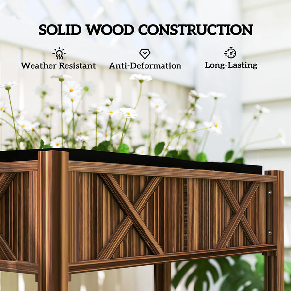 Wooden Raised Garden Bed, Elevated Planter Box with Storage Shelf, Drainage Holes and Liner for Backyard, Patio, Balcony, 34" x 18" x 30", Carbonized