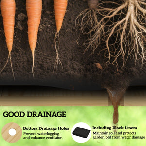 Wooden Raised Garden Bed, Elevated Planter Box with Storage Shelf, Drainage Holes and Liner for Backyard, Patio, Balcony, 34" x 18" x 30", Carbonized