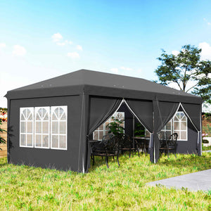 3 x 6 m Garden Pop Up Gazebo, Wedding Party Tent Marquee, Water Resistant Awning Canopy with Sidewalls, Windows, Carry Bag, Grey
