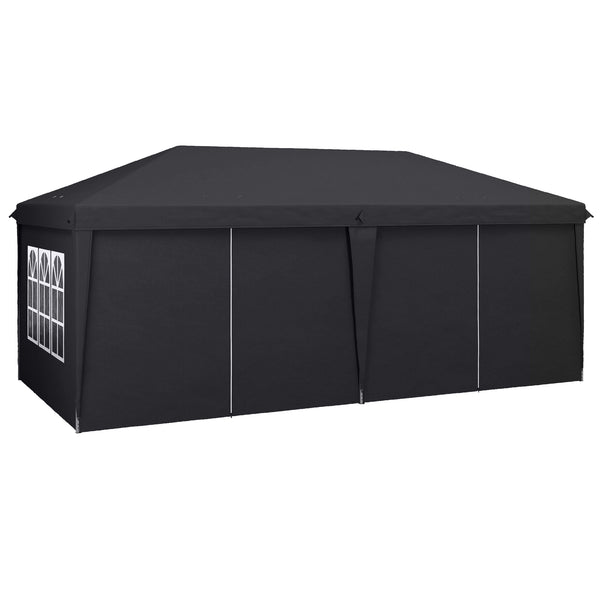 3 x 6 m Garden Pop Up Gazebo, Wedding Party Tent Marquee, Water Resistant Awning Canopy with Sidewalls, Windows, Carry Bag, Grey