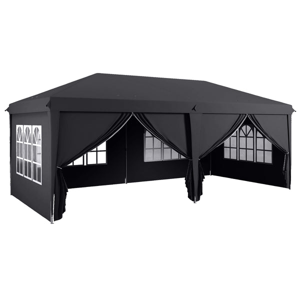 3 x 6 m Garden Pop Up Gazebo, Wedding Party Tent Marquee, Water Resistant Awning Canopy with Sidewalls, Windows, Carry Bag, Grey
