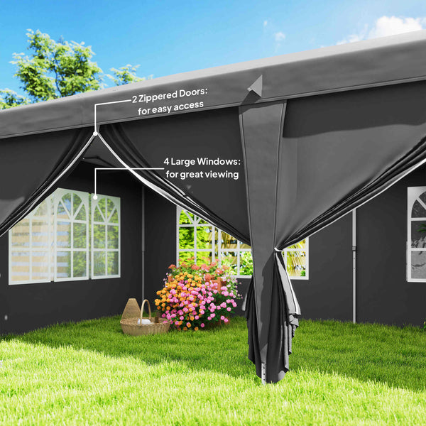 3 x 6 m Garden Pop Up Gazebo, Wedding Party Tent Marquee, Water Resistant Awning Canopy with Sidewalls, Windows, Carry Bag, Grey