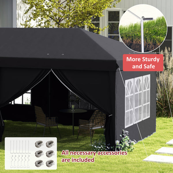 3 x 6 m Garden Pop Up Gazebo, Wedding Party Tent Marquee, Water Resistant Awning Canopy with Sidewalls, Windows, Carry Bag, Grey