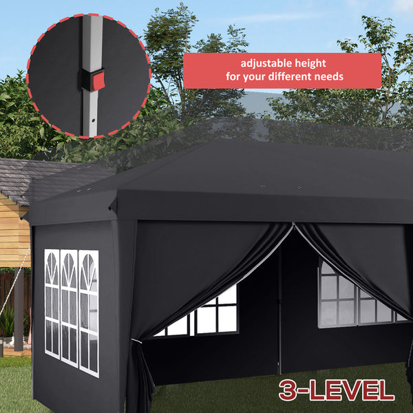 3 x 6 m Garden Pop Up Gazebo, Wedding Party Tent Marquee, Water Resistant Awning Canopy with Sidewalls, Windows, Carry Bag, Grey