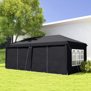 3 x 6 m Garden Pop Up Gazebo, Wedding Party Tent Marquee, Water Resistant Awning Canopy with Sidewalls, Windows, Carry Bag, Grey