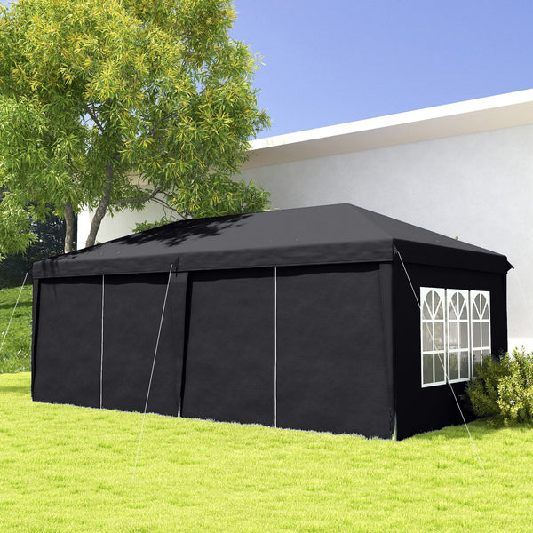 3 x 6 m Garden Pop Up Gazebo, Wedding Party Tent Marquee, Water Resistant Awning Canopy with Sidewalls, Windows, Carry Bag, Grey