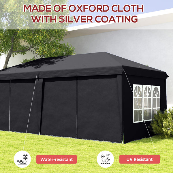 3 x 6 m Garden Pop Up Gazebo, Wedding Party Tent Marquee, Water Resistant Awning Canopy with Sidewalls, Windows, Carry Bag, Grey