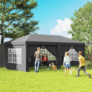 3 x 6 m Garden Pop Up Gazebo, Wedding Party Tent Marquee, Water Resistant Awning Canopy with Sidewalls, Windows, Carry Bag, Grey
