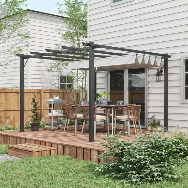 3 x 3(m) Pergola with Retractable Roof Canopy, Aluminium Frame Garden Gazebo Outdoor Sun Shade Shelter for Grill, Patio, Light Grey