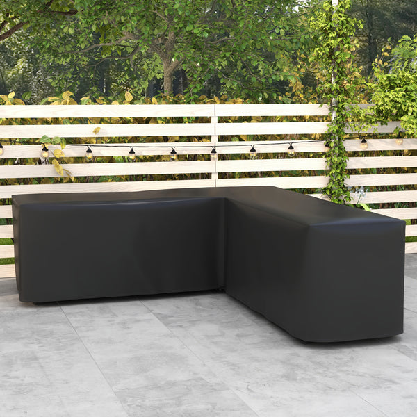 L-Shaped Garden Furniture Cover, 420D Oxford Fabric Rattan Corner Sofa Cover with PU Coating, Waterproof Anti-UV Dustproof Windproof, Black, 250 x 250 x 79cm