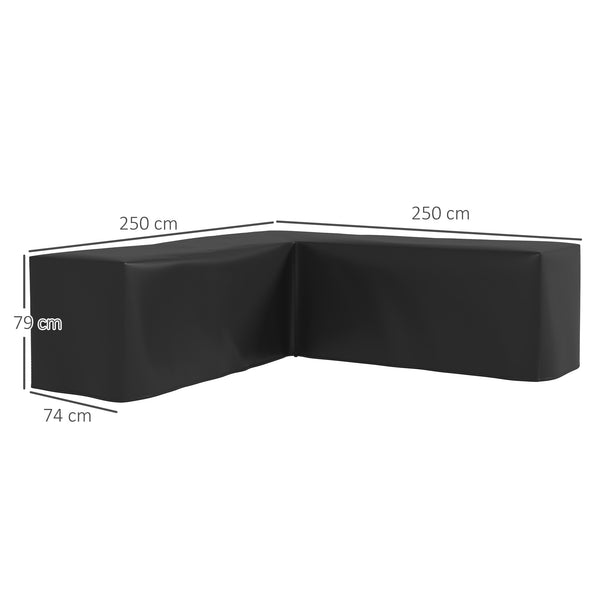 L-Shaped Garden Furniture Cover, 420D Oxford Fabric Rattan Corner Sofa Cover with PU Coating, Waterproof Anti-UV Dustproof Windproof, Black, 250 x 250 x 79cm