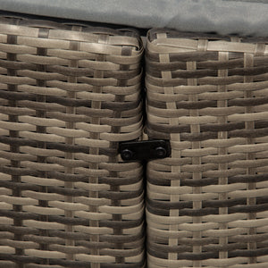 Outdoor PE Rattan Garden Furniture with Cushioned, Patio Wicker Conversation Furniture Set, Round Daybed with Retractable Canopy, Coffee Table and Three Pillows, Dark Grey/Grey