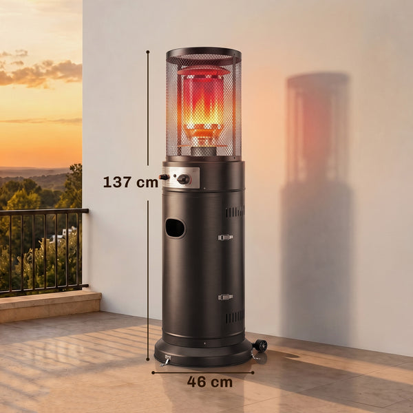 Gas Patio Heater, 11 kW Portable Propane Outdoor Heater with Stepless Heat Control, Pulse Ignition, Protective Mesh, Tip-over Protection, 2 Wheels for Garden, Black