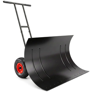 Snow Shovel with Wheels, 29" x 18" Heavy Duty Metal Snow Pusher with 5-Level Adjustable Handle, 7-Angle Blade, Bottom Wear Strip for Driveway, Sidewalks, Garden, Deck, Black
