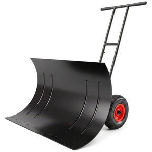 Snow Shovel with Wheels, 29" x 18" Heavy Duty Metal Snow Pusher with 5-Level Adjustable Handle, 7-Angle Blade, Bottom Wear Strip for Driveway, Sidewalks, Garden, Deck, Black