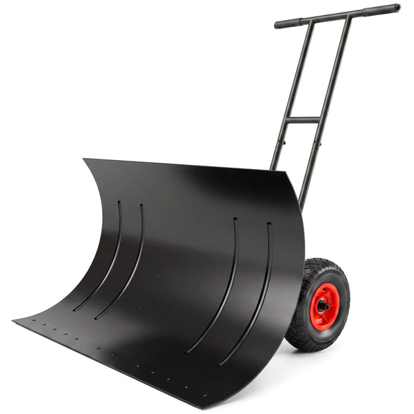 Snow Shovel with Wheels, 29" x 18" Heavy Duty Metal Snow Pusher with 5-Level Adjustable Handle, 7-Angle Blade, Bottom Wear Strip for Driveway, Sidewalks, Garden, Deck, Black