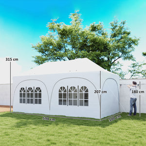 3 x 6m Pop Up Gazebo with Sides, 6 Sandbags, Peak Top Height Adjustable Outdoor Garden Party Tent Marquee Wedding Awning Canopy Instant Event Shelter with Carry Bag, Windows, Light Grey/White