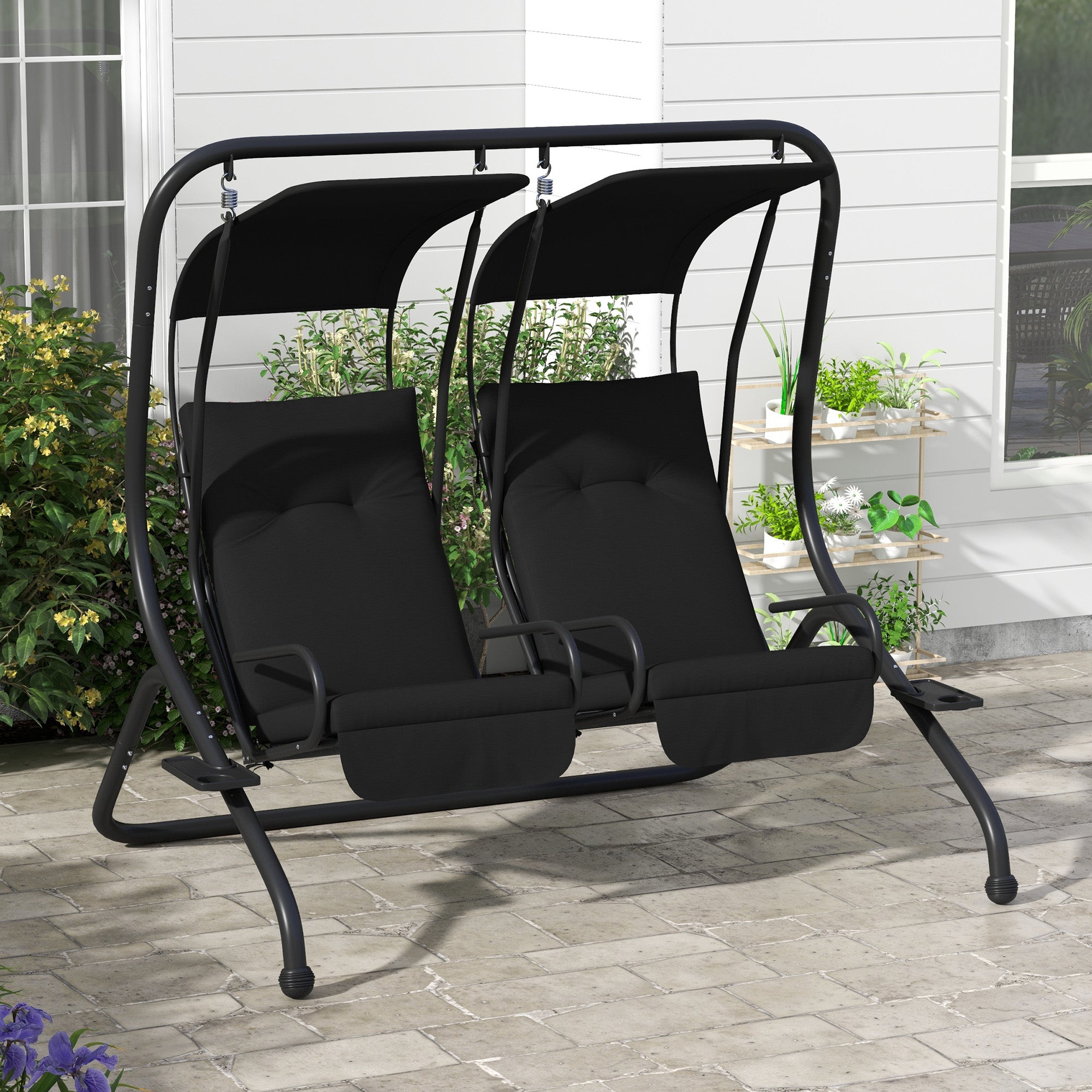 Outsunnny Luxury Patio Swing Metal Outdoor Porch Swing Chair