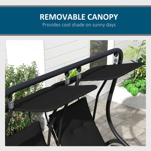 Outsunny Patio Swing Chair with 2 Separate Seats, Outdoor Swing with Removable Canopy and Cup Holders for Porch, Garden, Poolside, Backyard, Black