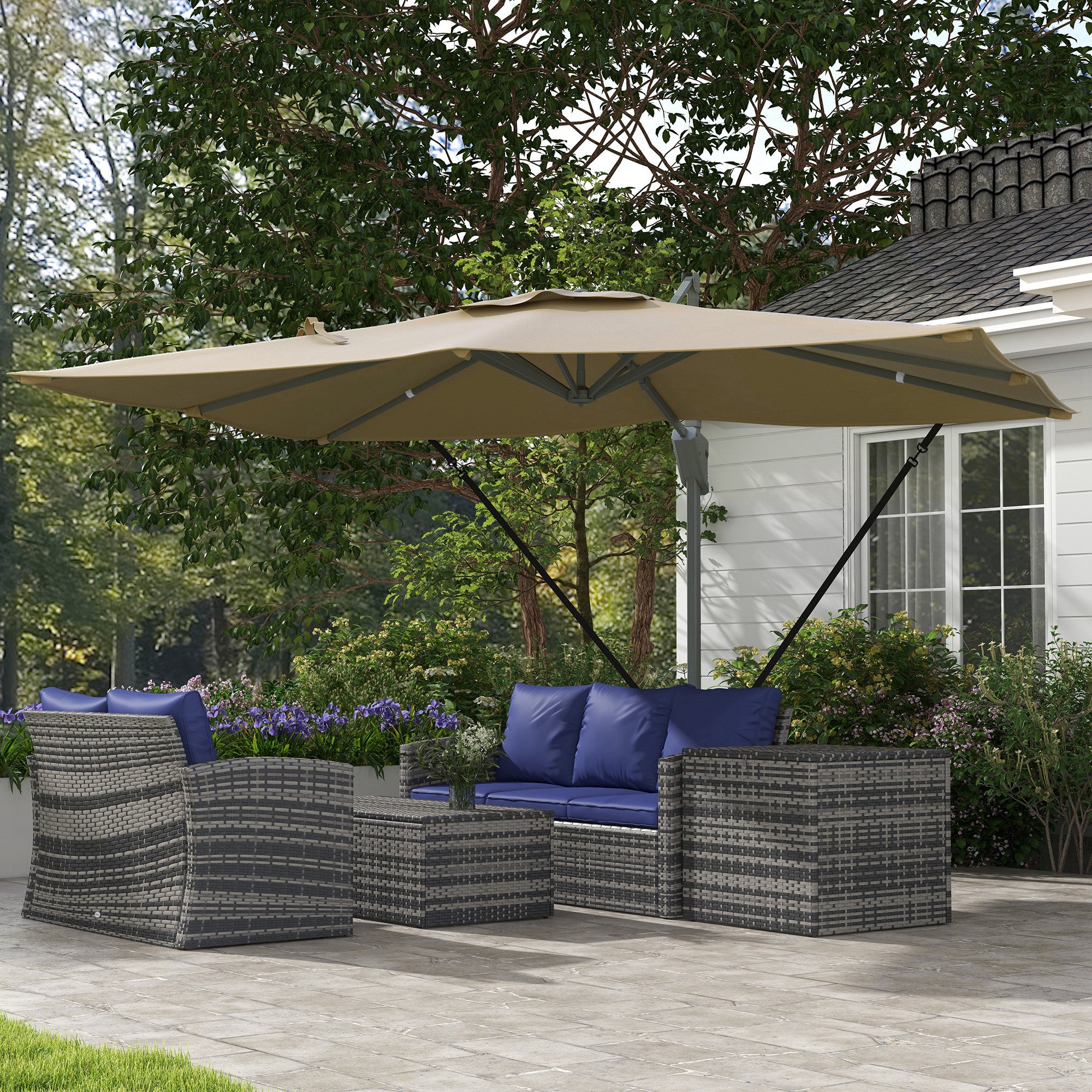 Outsunny 10' x 13' Cantilever Patio Umbrella with Windproof Straps, 4-Position Tilt, 360° Rotation, Khaki Outsunny 10' x 13' Cantilever Patio Umbrella with Windproof Straps, 4-Position Tilt, 360° Rotation, Khaki