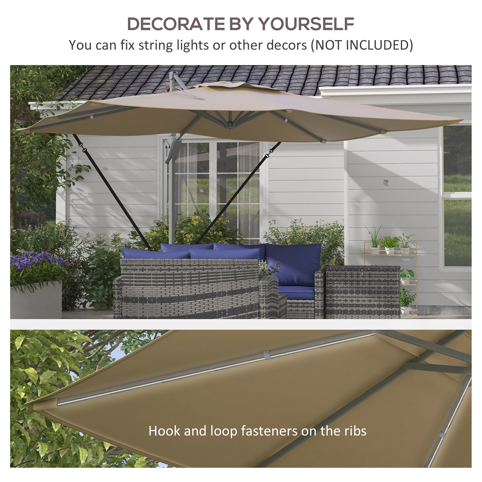 Outsunny 10' x 13' Cantilever Patio Umbrella with Windproof Straps, 4-Position Tilt, 360° Rotation, Khaki Outsunny 10' x 13' Cantilever Patio Umbrella with Windproof Straps, 4-Position Tilt, 360° Rotation, Khaki