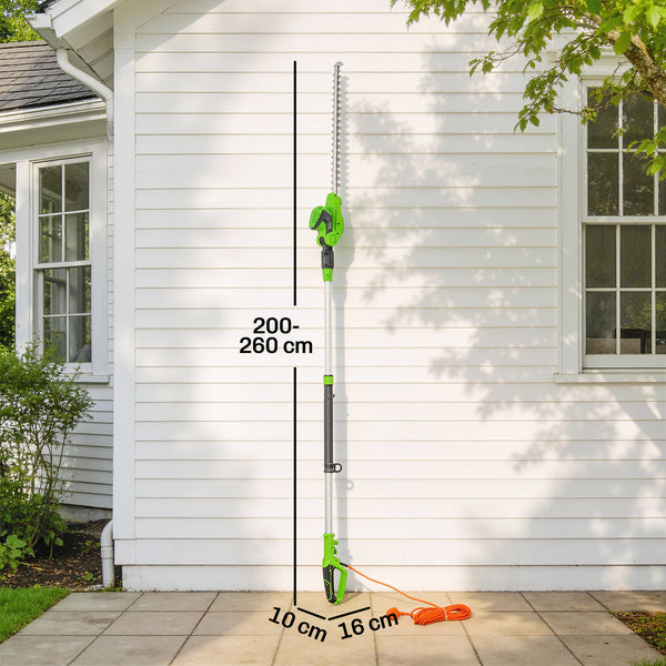 2.6m Corded Extendable Hedge Trimmer with 90° Adjustable Head, 450W Telescopic Electric Hedge Cutter Long Reach with 51cm Dual Action Blades, Shoulder Strap, 10m Cable for Branches, Shrubs