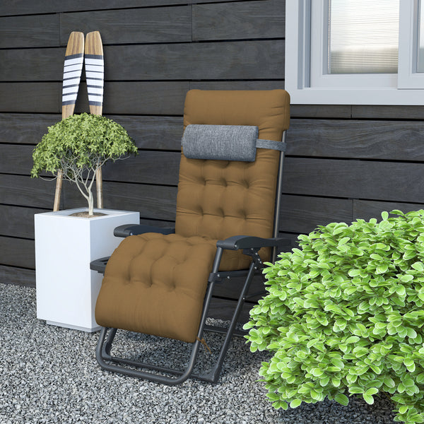 Padded Zero Gravity Chair, Folding Recliner Chair, Patio Lounger with Cup Holder, Adjustable Backrest, Removable Cushion for Outdoor, Deck, Poolside, Light Khaki