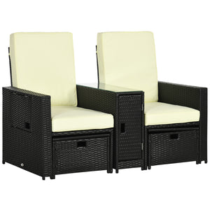 5PC PE Rattan Sun Lounger, Outdoor Wicker 5-level Adjustable Recliner Sofa Bed with Storage Side Table and Footstools, for Patio, Garden, Poolside, Black