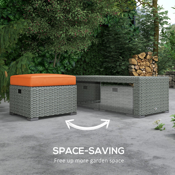 Rattan Garden Sofa Set With 3 Seater Sofa, 2 Reclining Single Sofa, Coffee Table, Footstool, Space-saving Outdoor Patio Wicker Furniture Set - Orange