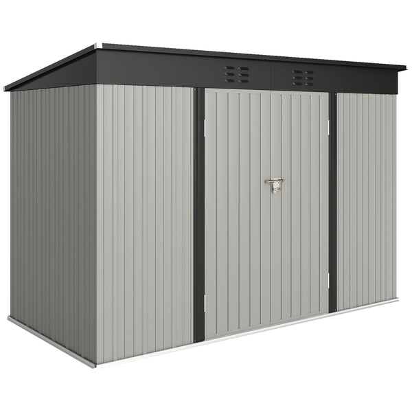 9' x 4' Storage Shed, Galvanized Steel Garden Shed, Wide Double Door with Lock, Gloves and 2 Air Vents for Backyard, Patio, Lawn, Grey