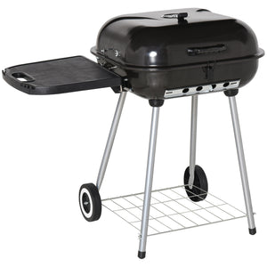 Portable Charcoal Grill with Foldable Side Shelf and Bottom Shelf, BBQ Smoker with Wheels and Adjustable Vents on Lid for Picnic Camping Backyard Cooking, Black