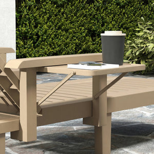Set of 2 Resin Reclining Sun Loungers for Garden, 5 Positions Adjustable Outdoor Chaise Lounge Chair with Wood Texture Surface, Armrests, Foldable Side Table for Garden, Beach, Khaki