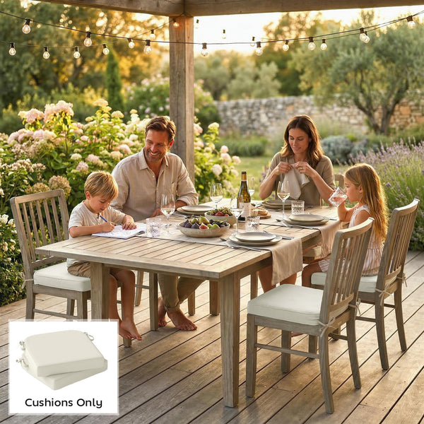 Outdoor Chair Seat Cushions Set of 2, Garden Chair Cushions with 7cm Thick Foam & Ties, Water Repellent and UV Resistant Covers for Patio Furniture 40x40cm, Cream White