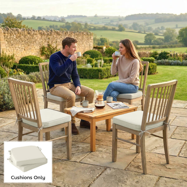 Outdoor Chair Seat Cushions Set of 2, Garden Chair Cushions with 7cm Thick Foam & Ties, Water Repellent and UV Resistant Covers for Patio Furniture 40x40cm, Cream White