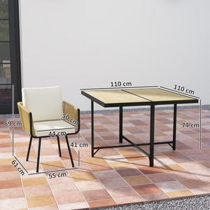 5 Piece Rattan Garden Furniture Set, Garden Dining Set with Wood-Plastic Table and 4 Stackable Chairs, Rattan Table and Chairs with 4 Cushions for Patio, Terrace, Beige