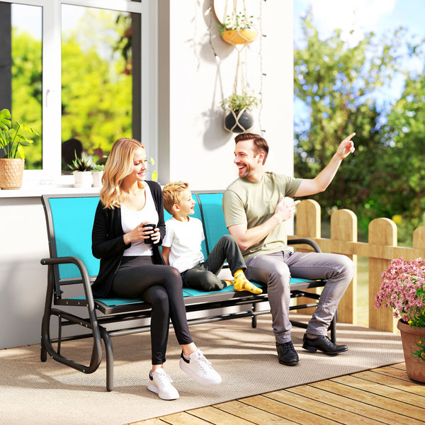 3-Seat Outdoor Glider, Patio Glider Outdoor Bench with Steel Frame, All Weather Breathable Mesh Seat for Garden, Backyard, Lawn, Blue