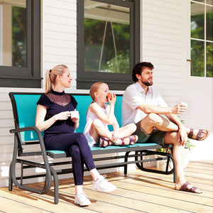 3-Seat Outdoor Glider, Patio Glider Outdoor Bench with Steel Frame, All Weather Breathable Mesh Seat for Garden, Backyard, Lawn, Blue