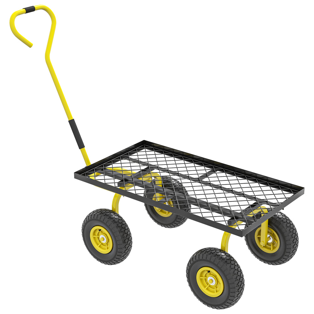 Heavy Duty Garden Wagon Cart, Utility Wagon Cart with Metal Frame, 10" Wheels and 180° Rotating Handle, 330 lbs Capacity, for Garden, Beach, Lawn, Yellow