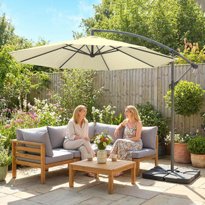 3 m Cantilever Parasol with Umbrella Weights, Cross Base, Offset Outdoor Umbrella with Protective Cover, Crank Handle, Hanging Sun Shade, Sand