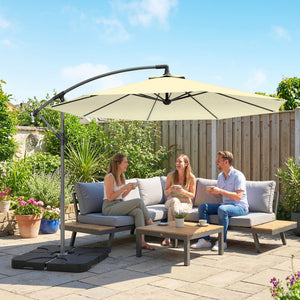 3 m Cantilever Parasol with Umbrella Weights, Cross Base, Offset Outdoor Umbrella with Protective Cover, Crank Handle, Hanging Sun Shade, Sand