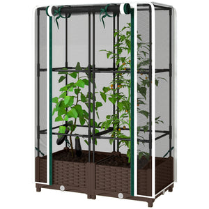 Raised Garden Bed with Trellis, 46.5" Tomato Cage with Crop Cage, Self Watering Planter Box with Drainage Holes and Plugs for Outdoor Patio Climbing Plants, Vines, Vegetables, Flowers, White