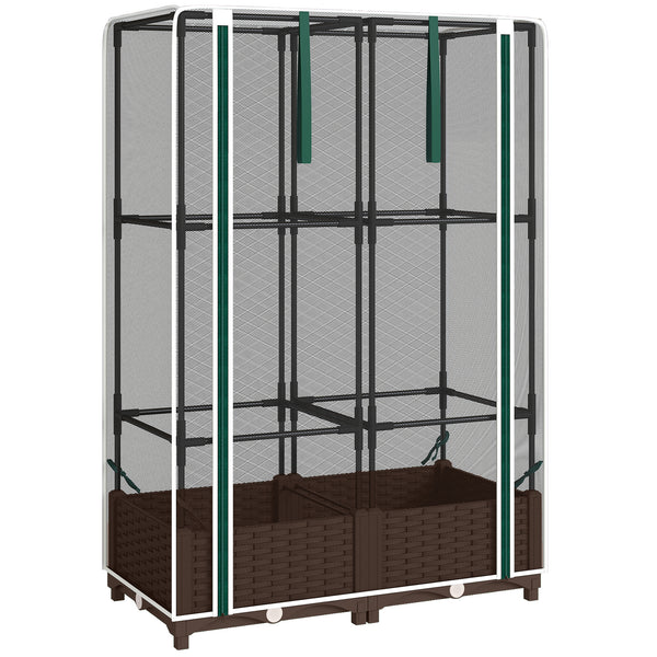 Raised Garden Bed with Trellis, 46.5" Tomato Cage with Crop Cage, Self Watering Planter Box with Drainage Holes and Plugs for Outdoor Patio Climbing Plants, Vines, Vegetables, Flowers, White