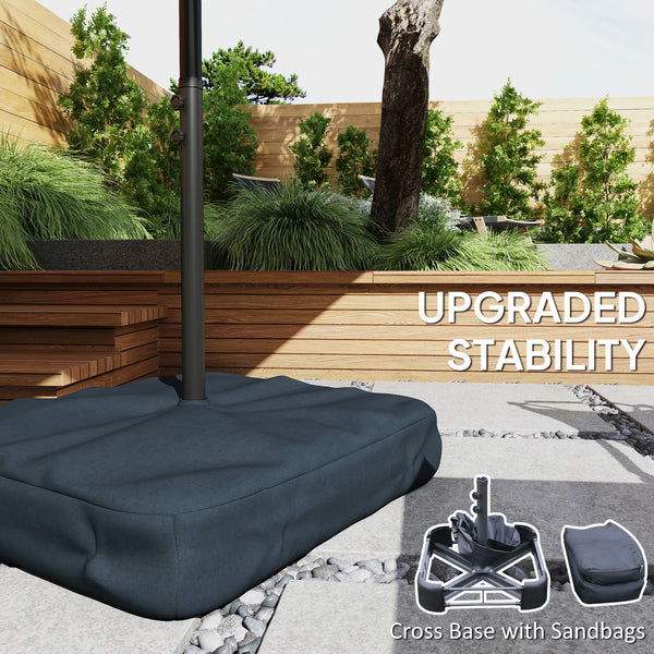 4.5m Garden Parasol Double Sided Umbrella with Base and Sandbags, 60 Solar Powered LED Lights, Patio Umbrella with Crank Handle, Ribs, Water Repellent, Khaki