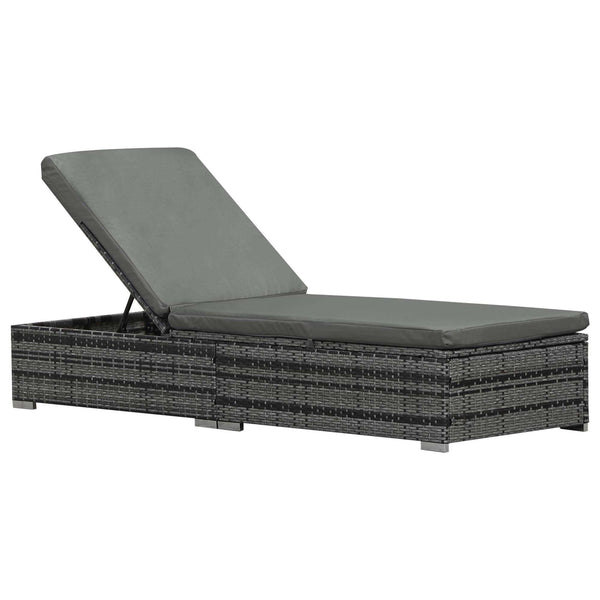 Wicker Outdoor Lounge Chair, Patio Lounger with 5-Level Adjustable Backrest, Rattan Sun Lounger with Padded Cushion for Garden, Backyard, Poolside, Mixed Grey