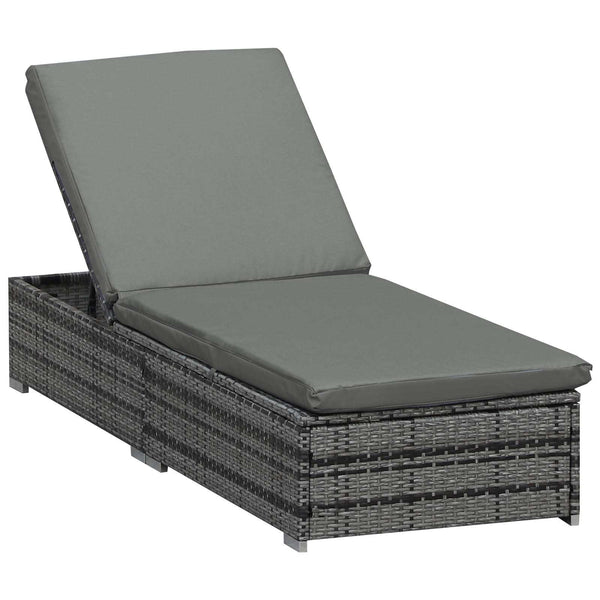 Wicker Outdoor Lounge Chair, Patio Lounger with 5-Level Adjustable Backrest, Rattan Sun Lounger with Padded Cushion for Garden, Backyard, Poolside, Mixed Grey