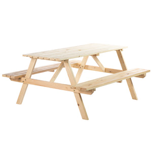 6 Seater Wooden Picnic Table Bench for Outdoor Garden or Patio with Parasol Cutout 150 cm Natural Wood Finish