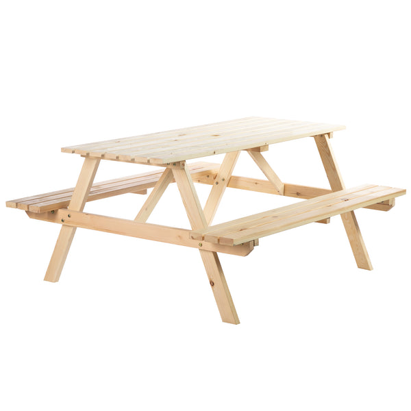 6 Seater Wooden Picnic Table Bench for Outdoor Garden or Patio with Parasol Cutout 150 cm Natural Wood Finish